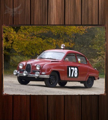 Металлическая табличка Saab 96 Rally Car